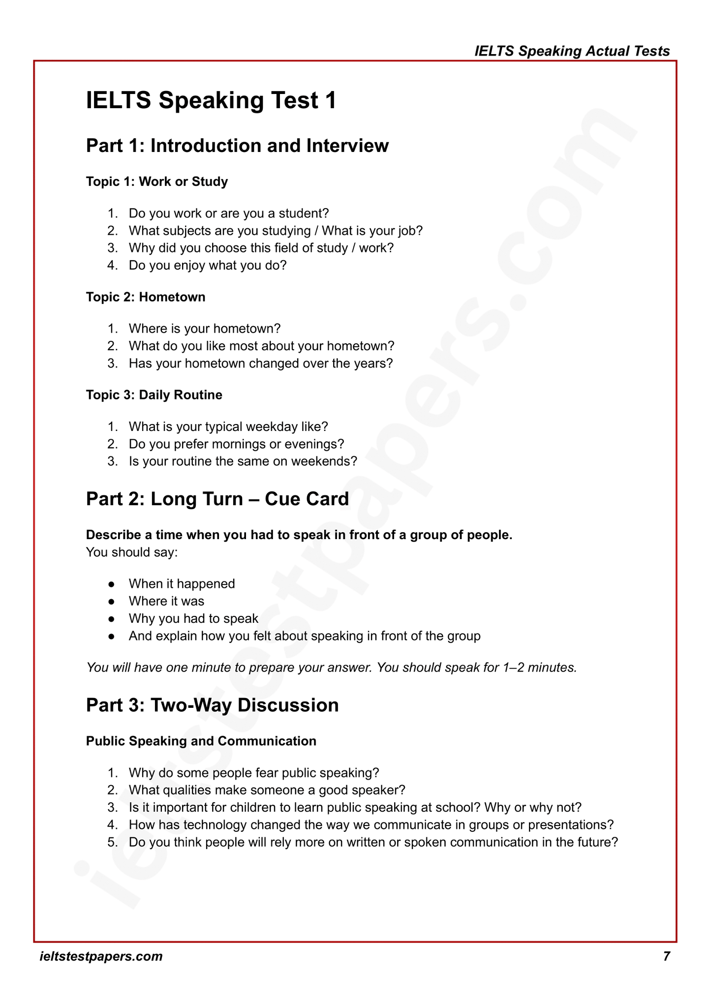 IELTS Speaking Actual Tests with Answers (July–Sept 2025 Edition)